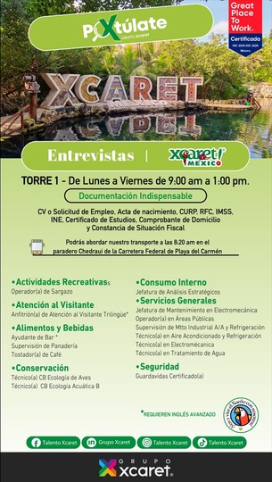 VACANTES.EXPERIENCIAS XCARET