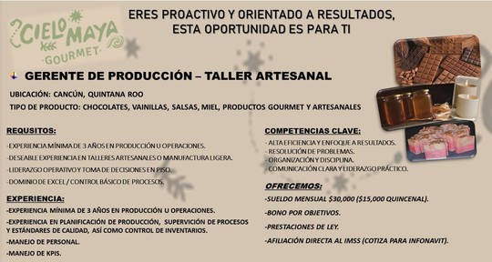 VACANTE GERENTE DE PRODUCCIÓN DE TALLER ARTESANAL - Deyanira Escorcia