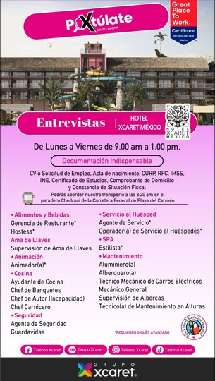 Vacantes Hotel XCARET