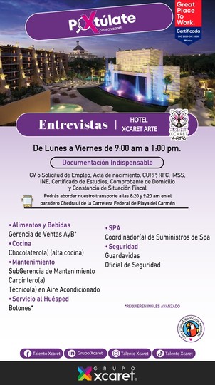 Vacantes Hotel Xcaret Arte